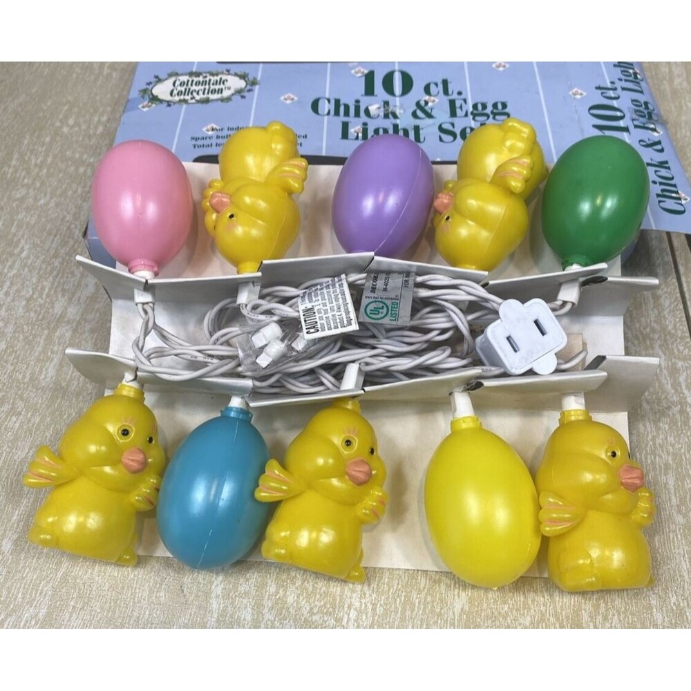 Vintage Easter Chick & Egg Blow Mold String Christmas Tree Light Decorations